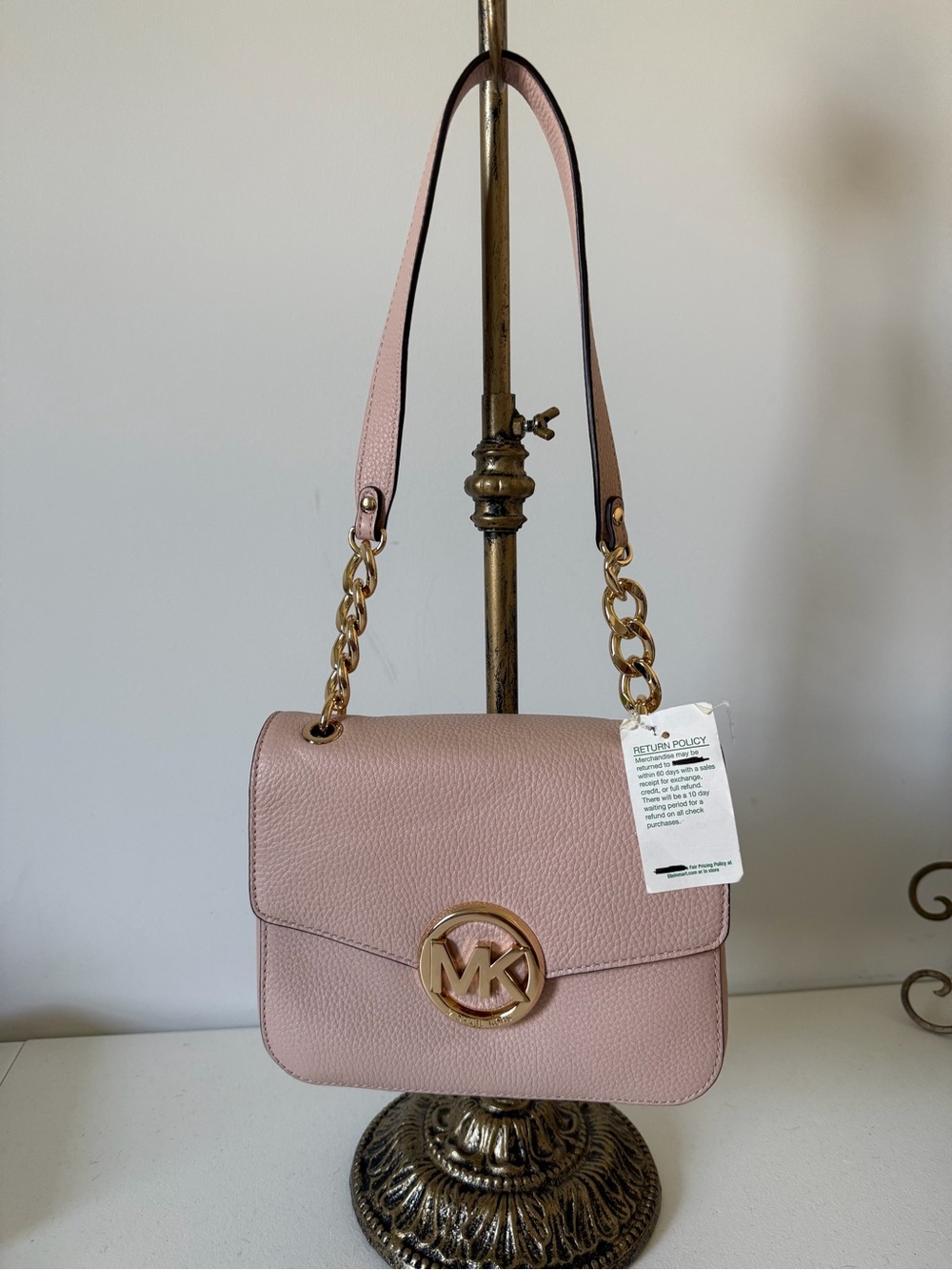Michael Kors Blush Pink Pebbled Leather Shoulder Bag with Gold MK Emblem NWT